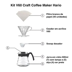 Cafeteira V60 Craft Coffee Hario Kit Completo com 40 Filtros - loja online