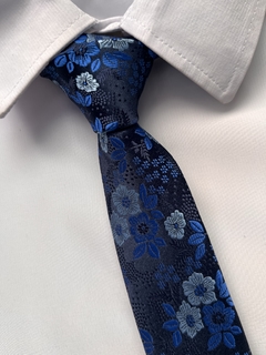 Gravata Super Slim Floral Marinho e Azul Royal- 1200 Fios - comprar online