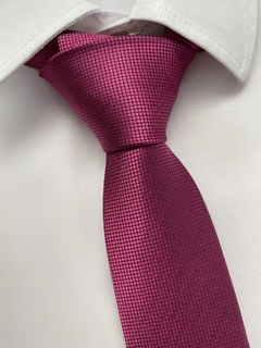 Gravata Rosa Fuscia Slim e Semi Slim Quadriculada