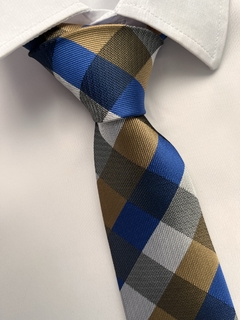 Gravata Xadrez Semi Slim Azul com Marrom - comprar online