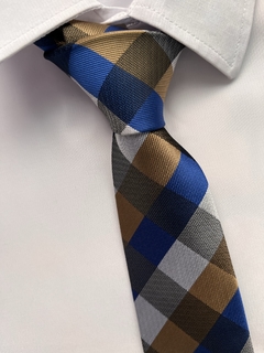 Gravata Xadrez Semi Slim Azul com Marrom - loja online
