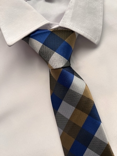Gravata Xadrez Semi Slim Azul com Marrom na internet