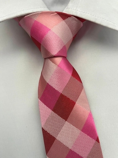 Gravata Xadrez Semi Slim Rosa Pink