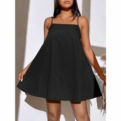 Vestido negro con hojas naranjas