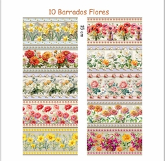 BARRADOS ESTAÇÃO DAS FLORES - Tricoline Digital - faixas - barrados - 0,55 cm x 1,50 cm