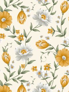 Tricoline - Coleção NOITE E DIA - FLORAL AMARELO DIA - FUNDO BRANCO- 0,50m X 1,50m