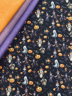 HALLOWEEN BRUXINHAS - Fundo PRETO -Tricoline Digital - 0,50m X 1,50m - comprar online