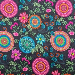 ESTAMPA MANDALAS COM FLORAL - Tricoline Digita- 0,50m X 1,50m