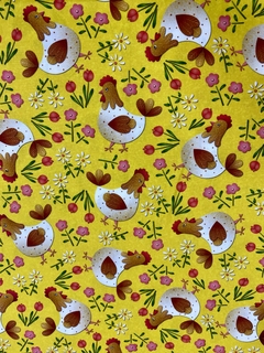 Estampa GALINHA DIVERTIDA - FUNDO AMARELO -Tricoline Digital - 0,50m X 1,50m - comprar online