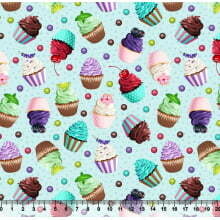 MINI CUPCAKE - FUNDO AZUL CLARO - TRICOLINE ESTAMPA DIGITAL - 0,50M X 1,50M