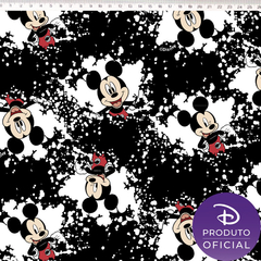 Tricoline estampada Licenciada DISNEY Mickey FELIZ - Fundo Branco e Preto - 0,50m X 1,50m