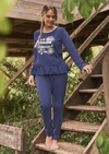 Pijama Mujer Marcela Koury, remera manga larga con volado y estampa con glitter y pantalon.(4158)