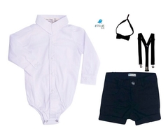 Conjunto Antony  - Camisa Branca e Bermuda preta, suspensório e gravata preto (quatro peças) | - comprar online