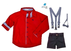 Conjunto Isaac - Camisa vermelha e Bermuda preta (quatro peças) | Carros