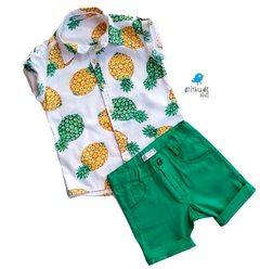Conjunto Thiago - Camisa Abacaxi e Bermuda Verde