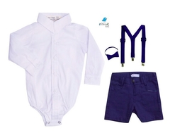 Conjunto Antony - Camisa Branca e Bermuda Azul Marinho (quatro peças) | Azul Marinho