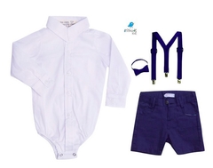 Conjunto Antony - Camisa Branca e Bermuda Azul Marinho (quatro peças) | Azul Marinho - comprar online