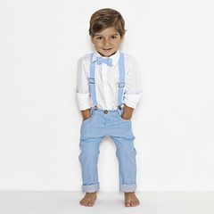 Conjunto Joaquim - Azul Bebê (calça,camisa e suspensório/gravata) | Sarja - comprar online