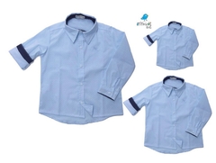 Kit Família  Kit camisa Guido - Família (três peças) | Poá azul bebê