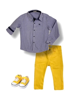 Kit camisa Antonio - Tal pai, tal filho (duas peças) xadrez azul - comprar online