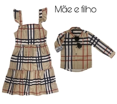 Kit Vestido Midi e camisa - Xadrez bege| Tal mãe, tal filho (duas peças) |Fazendinha