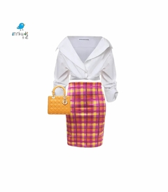 Conjunto Tal mãe, Tal filha | Maria (Três peças) Saia Bata e Vestido | XADREZ LARANJA COM PINK - comprar online