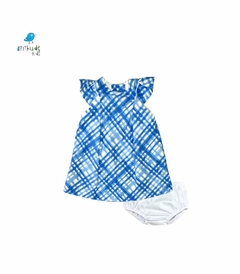 Vestido Carol - xadrez azul aquarelado com branco c/ calcinha (2 pçs) - comprar online