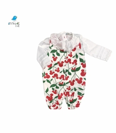 Macacão Baby - cereja Minnie com camisa batinha branca