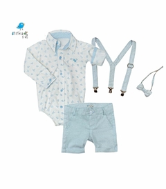 Conjunto Andrei | Bermuda/Camisa/ gravata e suspensório- (4 peças)