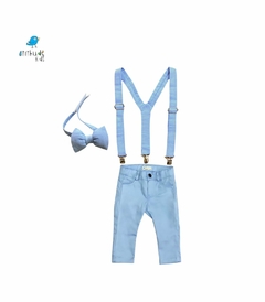 Conjunto Joaquim - Azul Bebê (calça,camisa e suspensório/gravata) | Sarja na internet