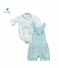 Macacão Arthur com camisa - azul Bebê | linho | 2 peças - comprar online