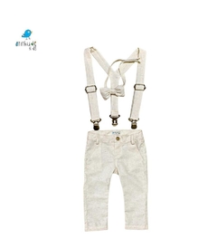 Conjunto Fausto - Calça Alfaiataria Linho, camisa linho off white e acessórios (4 peças) | Bege Claro | Linho - Atithude Kids