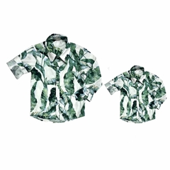 Kit camisa Dado - Tal pai, tal filho (duas peças) folhas verdes