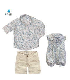 Conjunto irmãos | Dom e Donatella- Romper / Camisa / Bermuda (3 peças) - comprar online