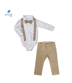 Conjunto Teddy - Camisa Branca e Calça Bege gravata e suspensório(quatro peças) - comprar online
