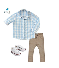 Kit camisa Mário - Tal pai, tal filho xadrez azul bebe (duas peças) na internet
