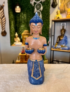 Sidarta (Buda) porta-velas 48cm - degradê azul