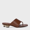 OPEN MULE THONG SALTO ELO BAIXO COURO MARROM CARAMEL 673003