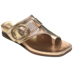 FLAT COURO BICO QUADRADO FIVELA METALIZADO DOURADO SANTA FLOR 103031043 - comprar online