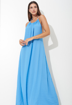 Vestido Decote Profundo Azul Celeste - comprar online