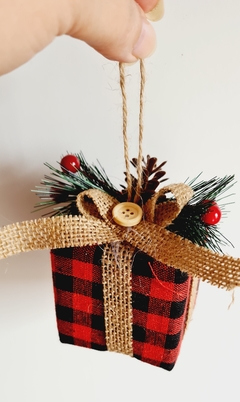 Enfeite Decorativo para Árvore de Natal Caixa de Presente Xadrez