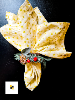 Kit de Guardanapos de Tecido de Natal Estrelas Dourado 4 peças