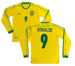 Camiseta Brasil Titular 1998 Mundial #9 Ronaldo Manga Larga - Nike