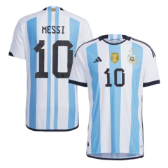 Camiseta Selección Argentina Titular Authentic 2023 Tres Estrellas + #10 Messi + Parche de Campeón - Adulto