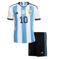 Kit AFA Selección Argentina Adidas 3 Estrellas 2022 + Parche Campeón del Mundo #10 Messi - Infantil - comprar online