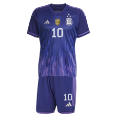 Kit Selección Argentina Suplente Adidas 3 Estrellas 2022 + Parche Campeón del Mundo #10 Messi - Infantil - comprar online