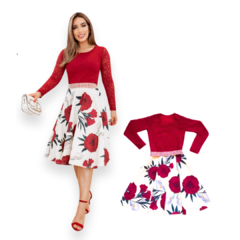 Kit Vestido Mãe e Filha Maya Vermelho Floral 2