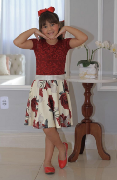 Vestido Infantil Liz Vermelho Floral 1 - Loja Mulher Virtuosa