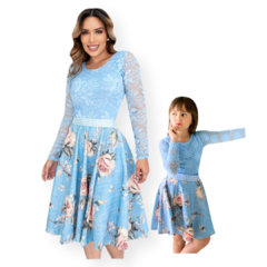 Kit Vestido Mãe e Filha Maya Azul Claro Floral