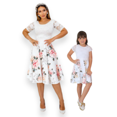 Kit Vestido Mãe e Filha Liz Branco Floral